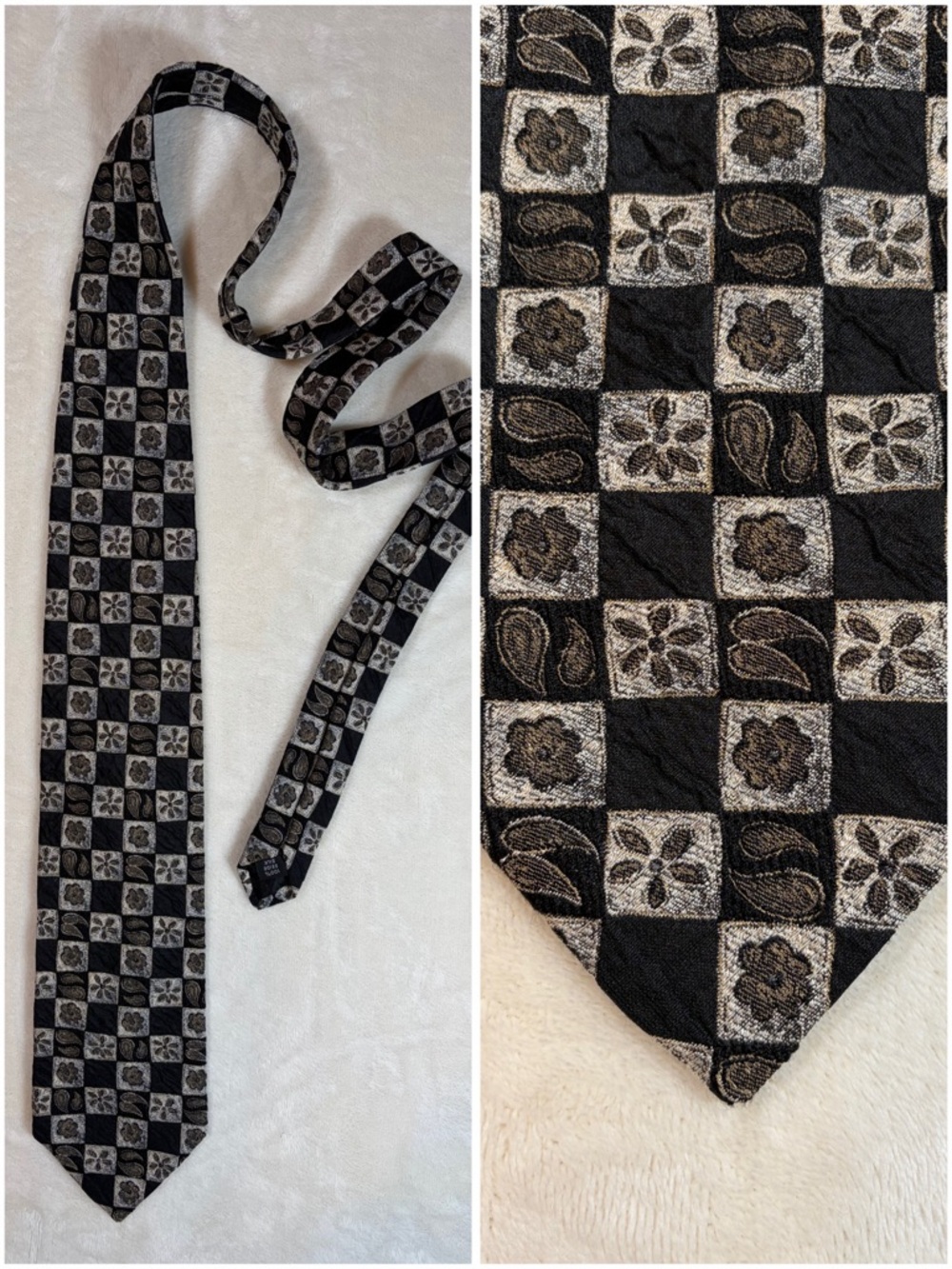 Monti‎ Men's Geometric Black Silver Gray 100% Silk Classic Woven Tie